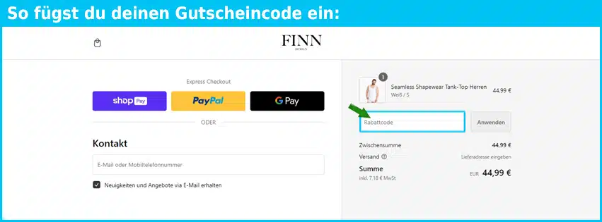 finn-design Gutschein einfuegen und sparen blau
