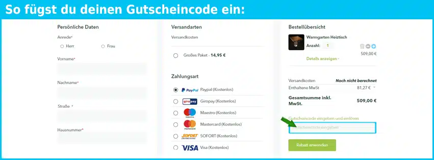gartentraeume Gutschein einfuegen und sparen blau