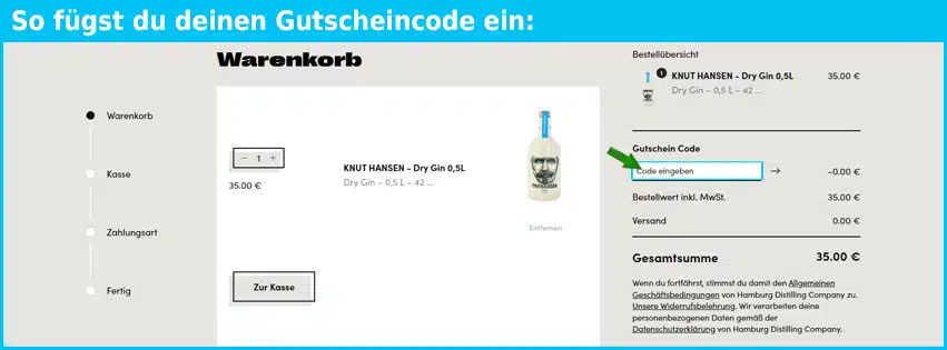 hamburgdistilling Gutschein einfuegen und sparen blau