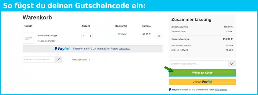 ladywell Gutschein einfuegen und sparen blau