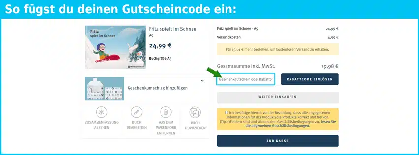 meineigenesbuch Gutschein einfuegen und sparen blau