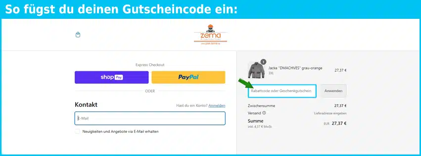 zema Gutschein einfuegen und sparen blau