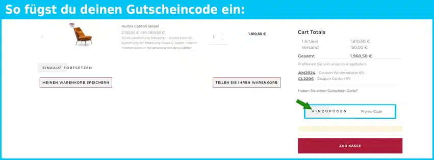 arredaremoderno Gutschein einfuegen und sparen blau