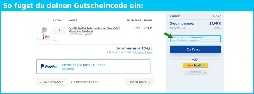 duschmeister Gutschein einfuegen und sparen blau
