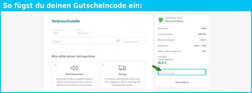 enverde Gutschein einfuegen und sparen blau
