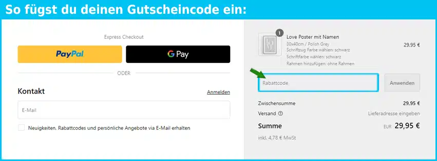 famprints Gutschein einfuegen und sparen blau