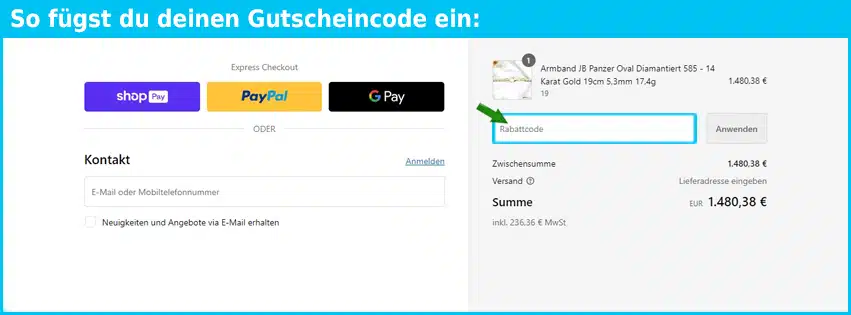 joyes-boutique Gutschein einfuegen und sparen blau