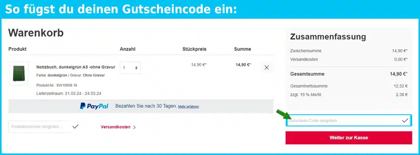 pirk-shop Gutschein einfuegen und sparen blau