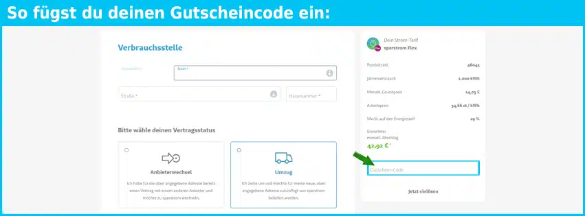 sparstrom.de Gutschein einfuegen und sparen blau