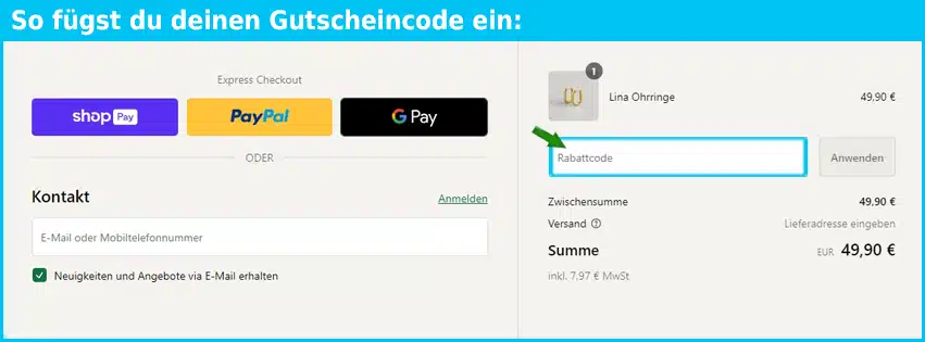 agva-studio Gutschein einfuegen und sparen blau
