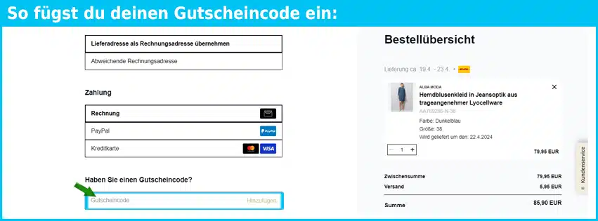 albamoda Gutschein einfuegen und sparen blau