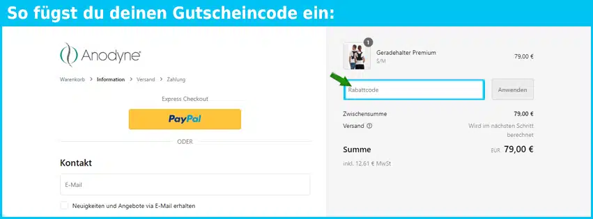 anodyne Gutschein einfuegen und sparen blau