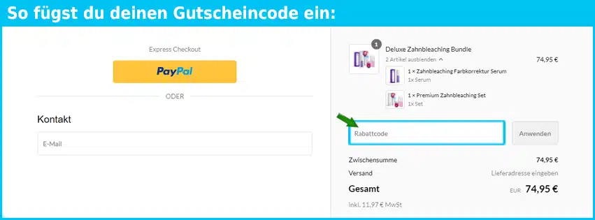 diamondsmile Gutschein einfuegen und sparen blau