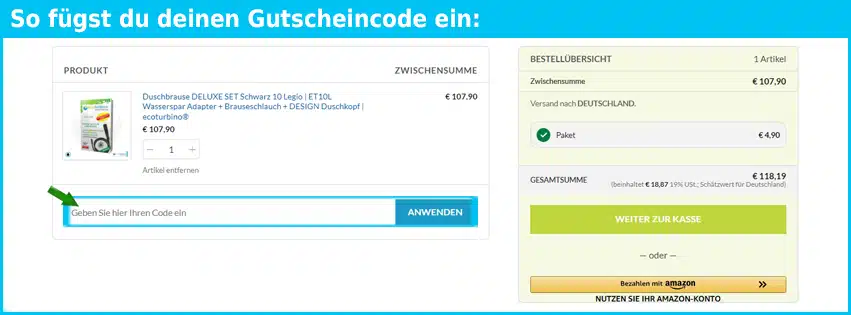 ecoturbino Gutschein einfuegen und sparen blau