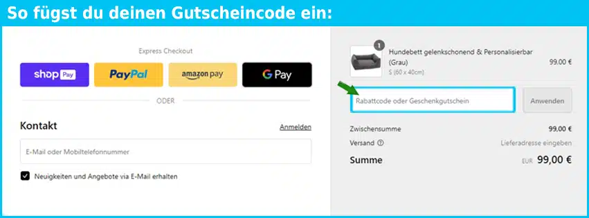 fellglueck Gutschein einfuegen und sparen blau