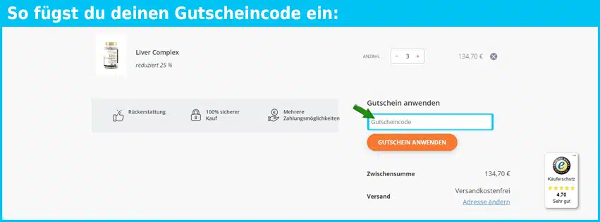 goldentree Gutschein einfuegen und sparen blau