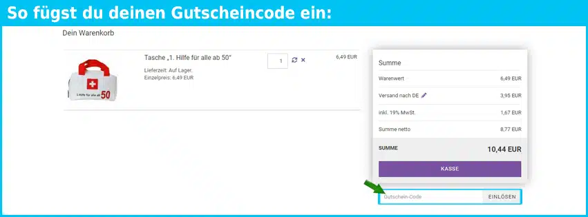 humorpharm Gutschein einfuegen und sparen blau