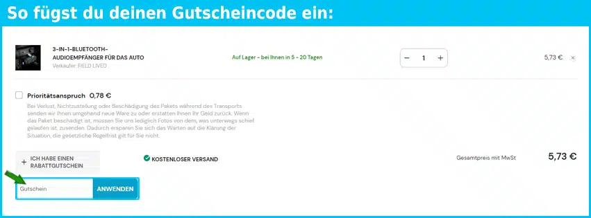 lunzo Gutschein einfuegen und sparen blau
