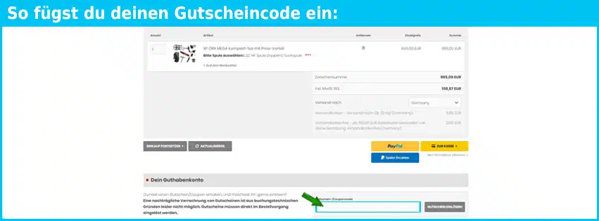 metalldetektoren Gutschein einfuegen und sparen blau
