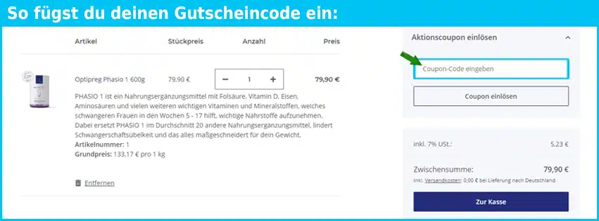 optipreg Gutschein einfuegen und sparen blau