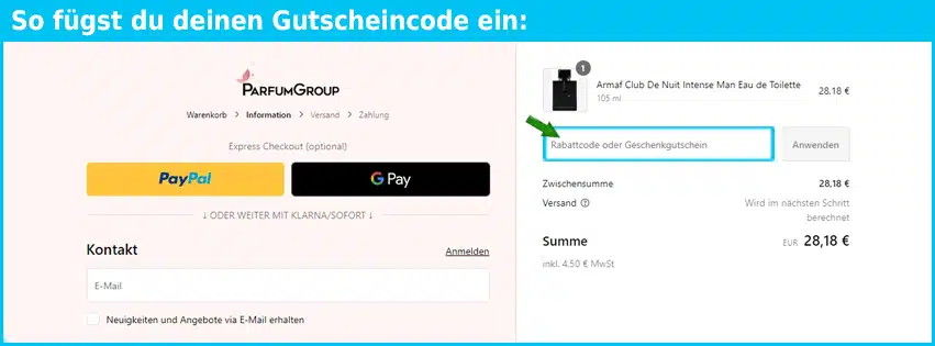 parfumgroup Gutschein einfuegen und sparen blau