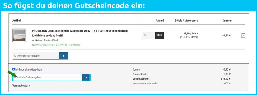 profileisten.de Gutschein einfuegen und sparen blau