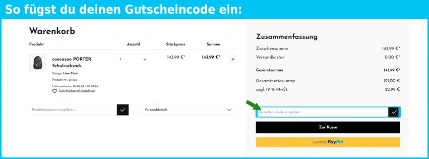 schulrucksack.de Gutschein einfuegen und sparen blau