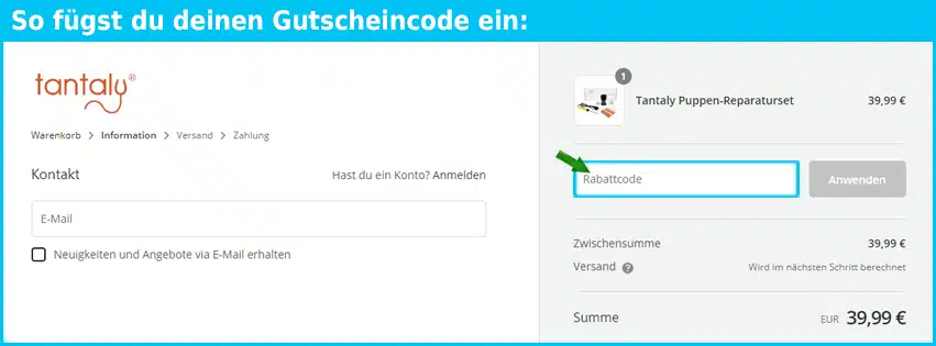 tantaly Gutschein einfuegen und sparen blau
