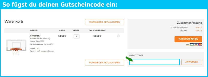 basket-center Gutschein einfuegen und sparen blau