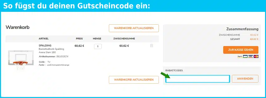 basket-center Gutschein einfuegen und sparen blau