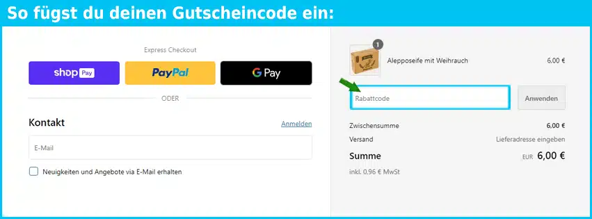 beroia-shop Gutschein einfuegen und sparen blau