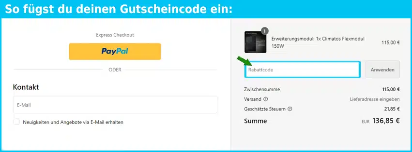 climatos Gutschein einfuegen und sparen blau