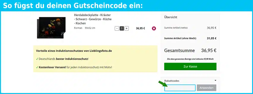 lieblingsfoto.de Gutschein einfuegen und sparen blau