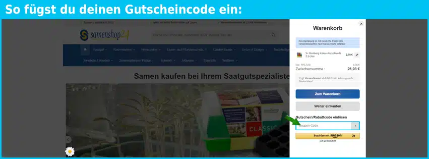 samenshop24 Gutschein einfuegen und sparen blau