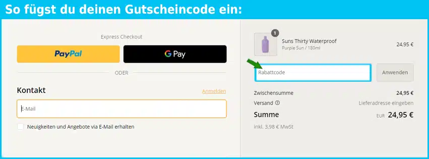 suns-care Gutschein einfuegen und sparen blau