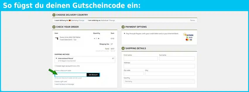 tacticalstore Gutschein einfuegen und sparen blau