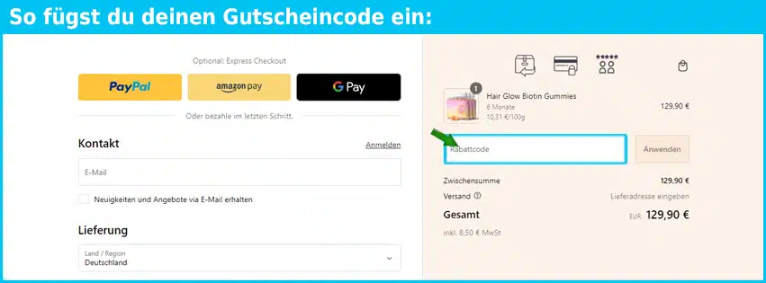 yuicy Gutschein einfuegen und sparen blau