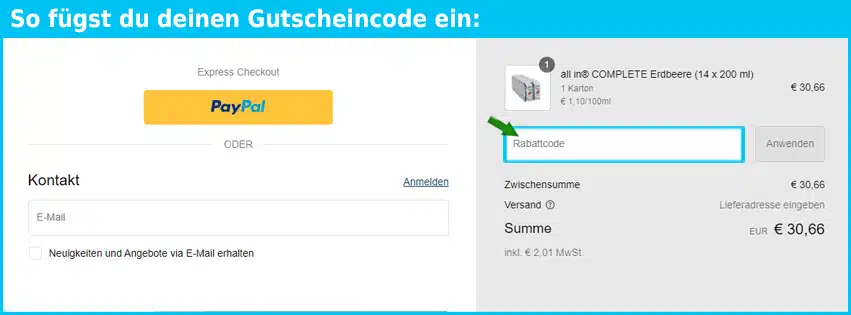 allinnutrition Gutschein einfuegen und sparen blau