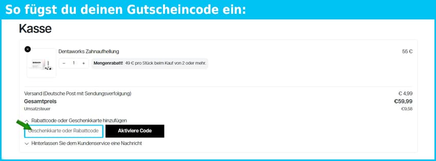 dentaworks Gutschein einfuegen und sparen blau