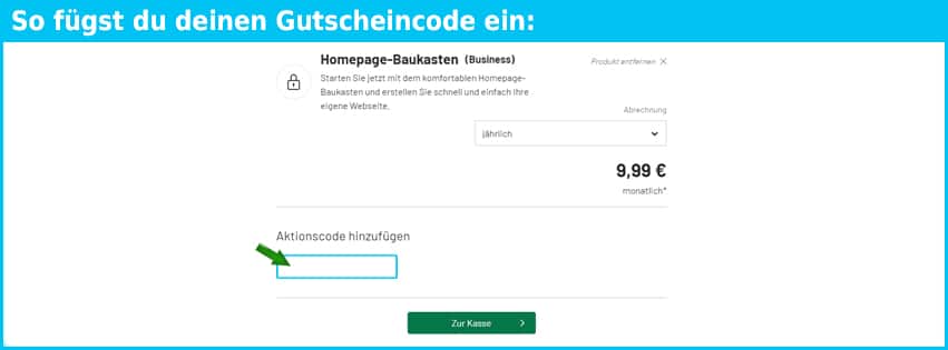 domainfactory Gutschein einfuegen und sparen blau