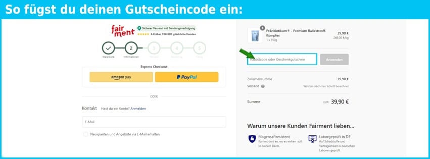 fairment Gutschein einfuegen und sparen blau