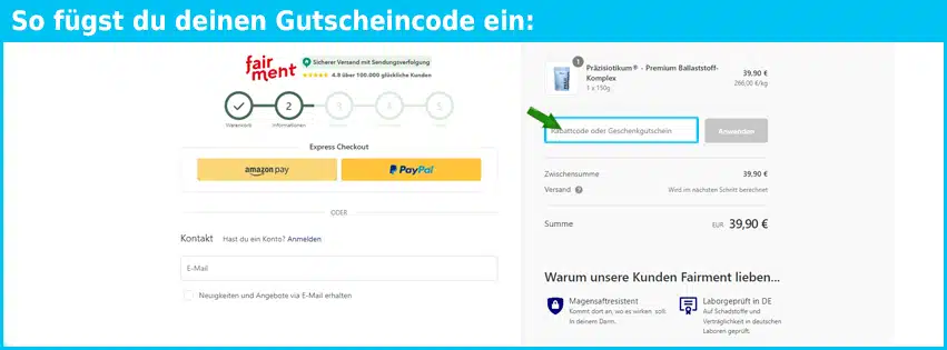 fairment Gutschein einfuegen und sparen blau