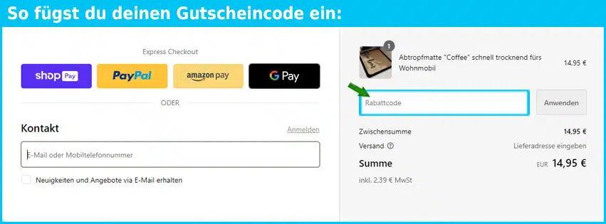 inselcamper Gutschein einfuegen und sparen blau