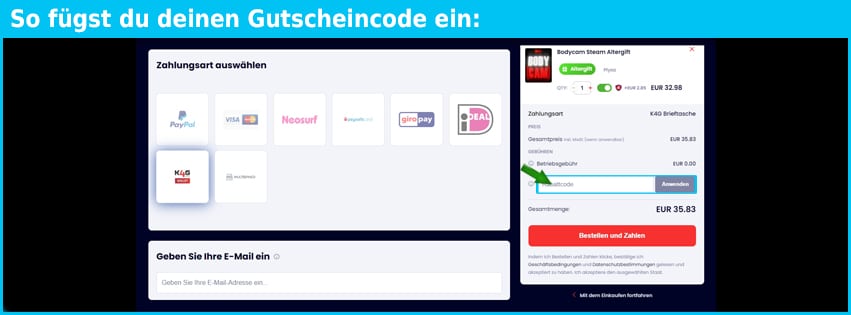 k4g.com Gutschein einfuegen und sparen blau