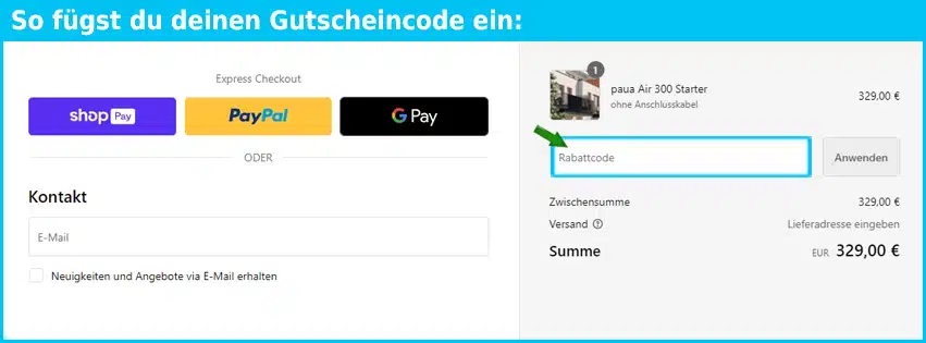paua Gutschein einfuegen und sparen blau