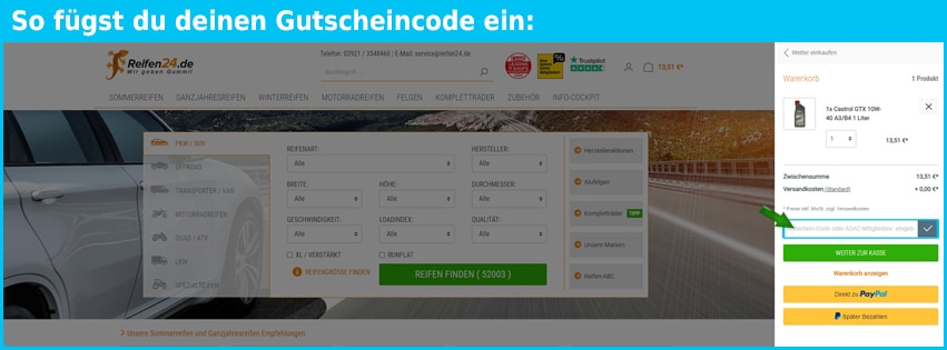 reifen24.de Gutschein einfuegen und sparen blau