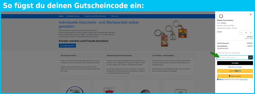 selbstgestalten.com Gutschein einfuegen und sparen blau