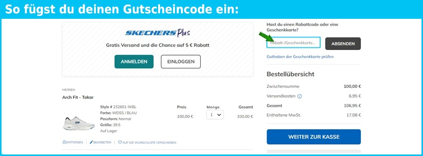 skechers Gutschein einfuegen und sparen blau