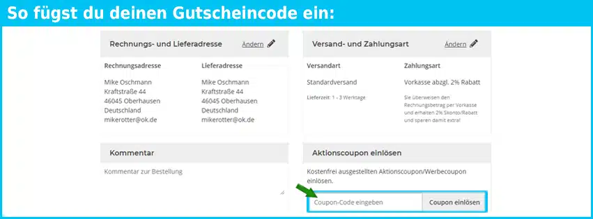 versando Gutschein einfuegen und sparen blau