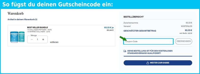 vitalproteins Gutschein einfuegen und sparen blau